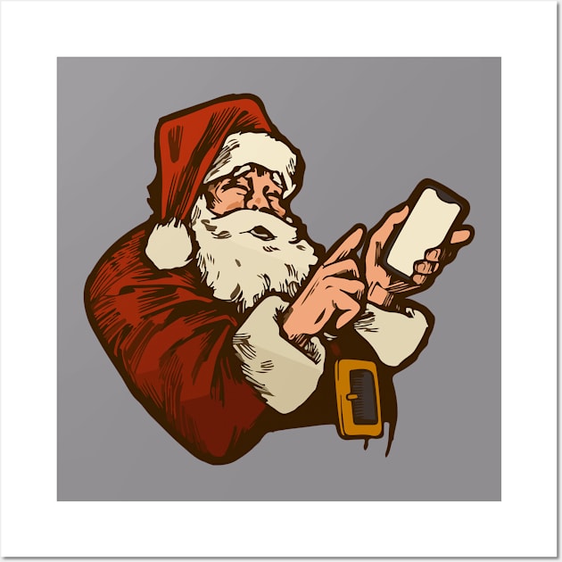 Santa Claus with mobile Wall Art by keylook